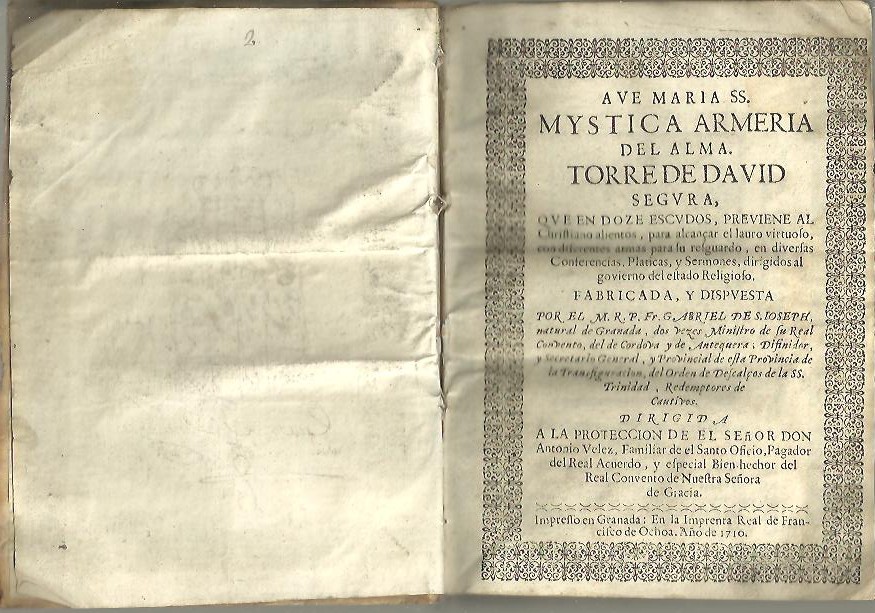 MYSTICA ARMERIA DEL ALMA, TORRE DE DAVID SEGURA, QUE EN DOZE ESCUDOS, PREVIENE AL CHRISTIANO ALIENTOS, PARA ALCANAR EL LAURO VIRTUOSO, CON DIFERENTES ARMAS PARA SU RESGUARDO, EN DIVERSAS CONFERENCIAS, PLATICAS Y SERMONES DIRIGIDOS AL GOBIERNO DEL