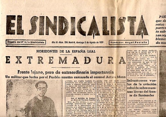 EL SINDICALISTA. ORGANO DEL PARTIDO SINDICALISTA. AO III. N. 374. 8-AGOSTO-1937.