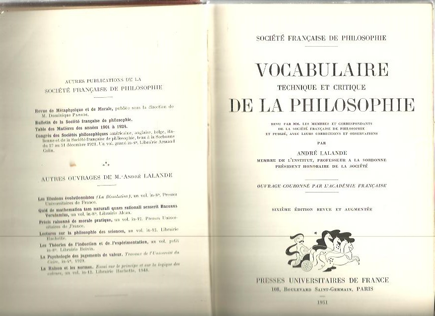 VOCABULAIRE TECHNIQUE ET CRITIQUE DE LA PHILOSOPHIE.