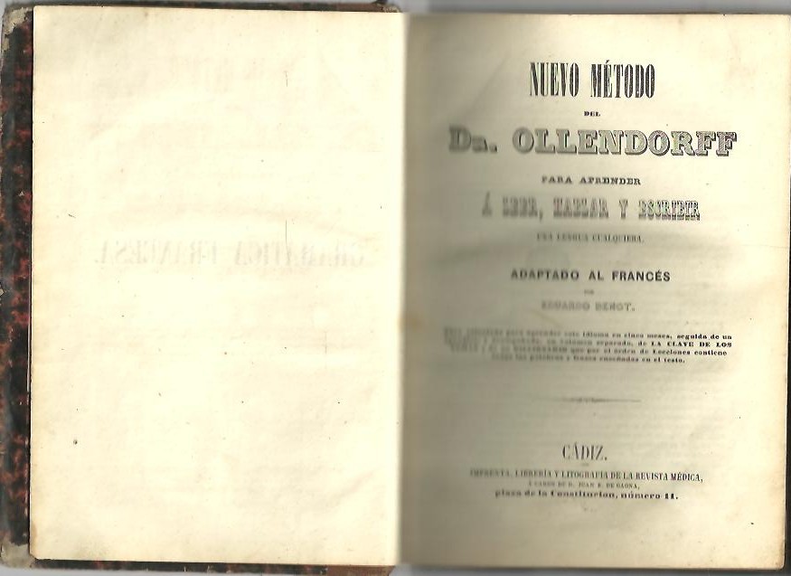 NUEVO METODO DEL DR. OLLENDORFF PARA APRENDER A LEER, HABLAR Y ESCRIBIR UNA LENGUA CUALQUIERA.