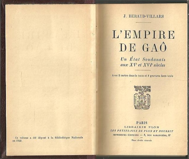 L'EMPIRE DE GAO. UN ETAT SOUDANAIS AUX XV ET XVI SIECLES.