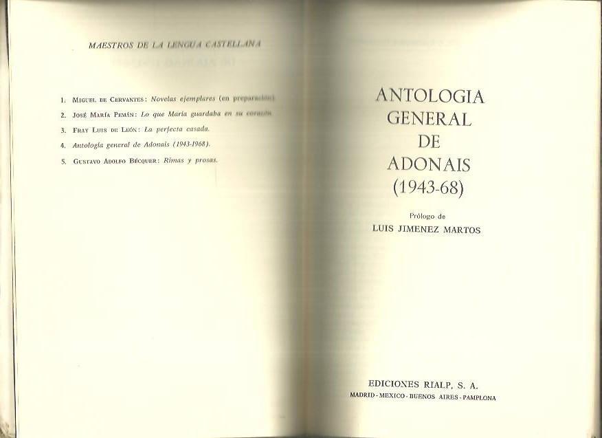 ANTOLOGIA GENERAL DE ADONAIS. (1943 - 68).