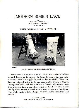 MODERN BOBBIN LACE IN THE COLLECTION OF THE HISPANIC SOCIETY OF AMERICA, WITH COMPARATIVE MATERIAL.