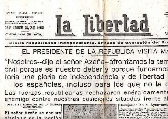 LA LIBERTAD. DIARIO REPUBLICANO INDEPENDIENTE, ORGANO DE EXPRESION DEL FRENTE POPULAR. AO XIX. N. 5510. 14-NOVIEMBRE-1937.
