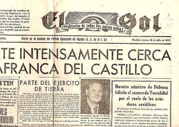 EL SOL. DIARIO DE LA MA�ANA DEL PARTIDO COMUNISTA DE ESPA�A. A�O I. N. 41. 16-JULIO-1937.