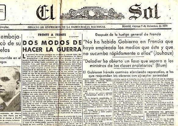 EL SOL. A�O XXII. N. 6335. 2-DICIEMBRE-1938.