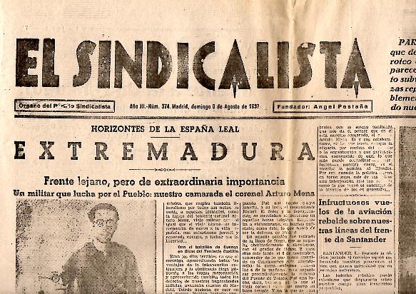 EL SINDICALISTA. ORGANO DEL PARTIDO SINDICALISTA. A�O III. N. 374. 8-AGOSTO-1937.