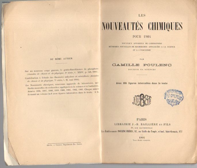 LES NOUVEAUTES CHIMIQUES PUR 1904. NOUVEAUX APPAREILS DE LABORATOIRE. METHODES NOUVELLES DE RECHERCHES APPLIQUEES A LA SCIENCE ET A L'INDUSTRIE.