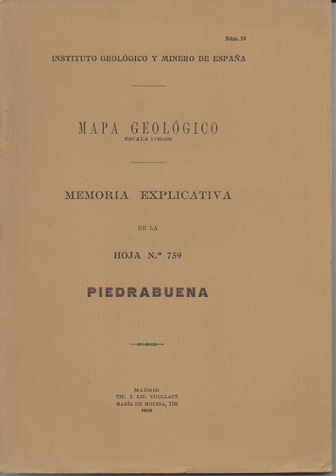 PIEDRABUENA. MAPA GEOLOGICO DE ESPAA. MEMORIA EXPLICATIVA DE LA HOJA N. 759.