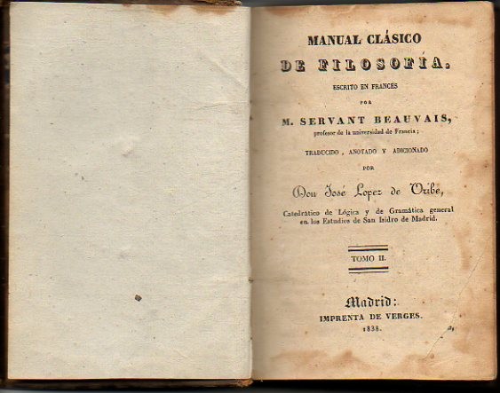 MANUAL CLASICO DE FILOSOFIA. TOMO II.