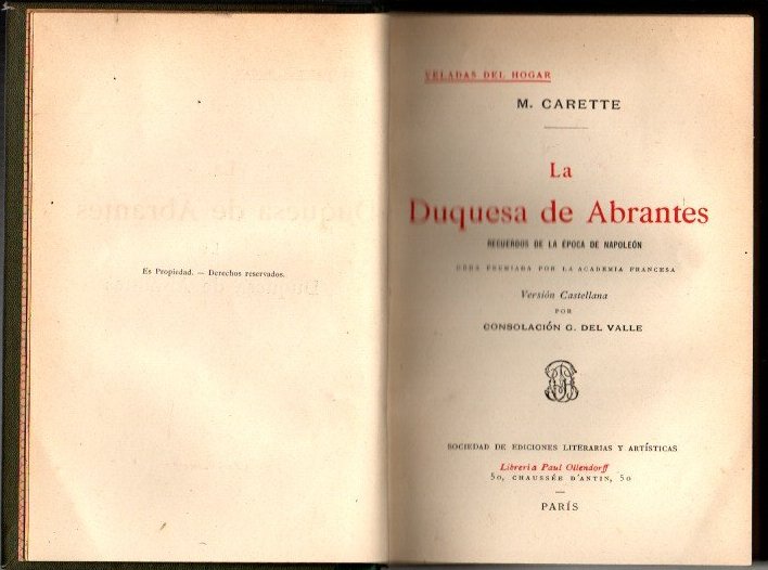 LA DUQUESA DE ABRANTES. RECUERDOS DE LA EPOCA DE NAPOLEON.