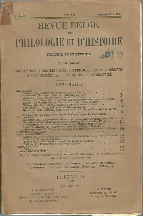 REVUE BELGE DE PHILOLOGIE ET D'HISTOIRE.